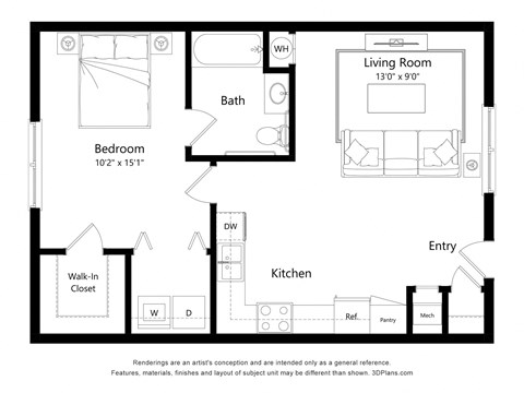 a floor plan of a room with a bedroom and a living room